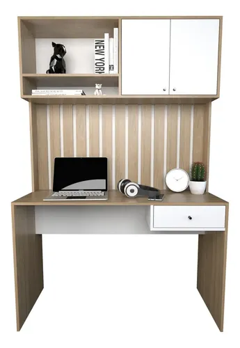 Escritorio Varillado Mesa Pc Computacion Con Alzada Moderno Color Olmo Finlandes - Blanco Everest