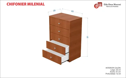 D_705067-MLA78563505519_082024-O.webp Cajonera Chiffonier 5 Cajones Milenial 91 X 60 X 38