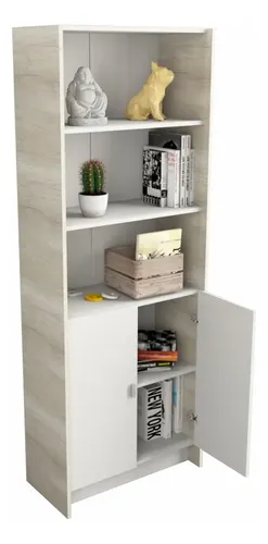 Estanteria Biblioteca Grande Con Puertas Melamina 3036 Color Nevado/everest