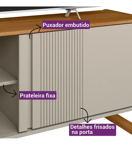 Estante Para Tv Gold Linea Brasil De 55 Pulgadas, Color Natural/blanco Roto