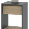 Mesa De Luz Moderna Mesita De Noche Línea Niza Gris Y Roble Kendal 1 Cajón Frente Símil Madera Estante Inferior Melamina... Mate Gris / Roble Kendal