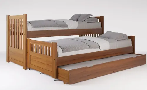 Cama Nido Triple Con Carro Cama- Pino Lustrado- Cod. 109