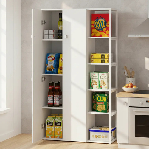 Despensero De Dos 2 Puertas Mueble Alacenero Organizador Con Estantería Integrada Izquierda O Derecha 4 Estantes Internos Ajustables De Cocina Melamina 150cm Color Blanco Multifunción D060e Dielfe