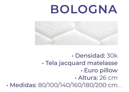 Solo Colchon Bologna- 140 X 190 X 26. Espuma- Doble Pillow