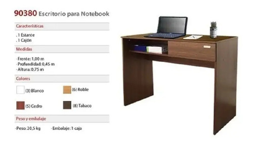 Escritorio P- Notebook 1 Cajon- 1 Estante 100 X 45 Cod. 9038