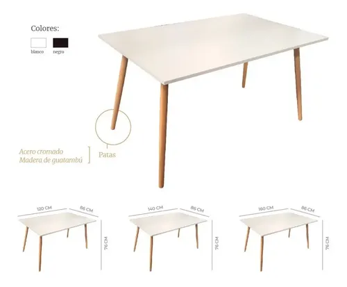 Mesa Cocina Comedor Kaunas. Tapa Melamina Base Made 160 X 82