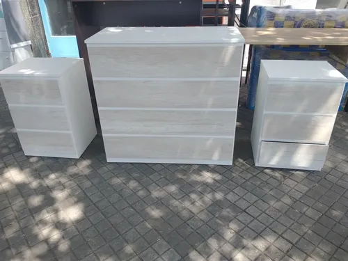Cómoda Chifonier 90 Cm 4 Cajones + 2 Mesas De Luz 3 Cajones