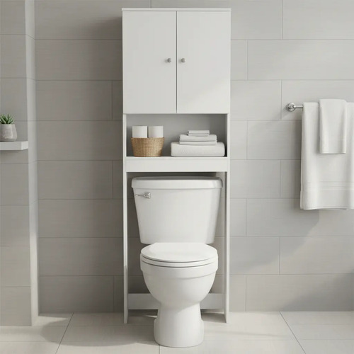 Mueble Para Baño Organizador Sobre Inodoro Mdp Melamina 3 Estantes 2 Puertas Color Blanco Mbc180 Dielfe