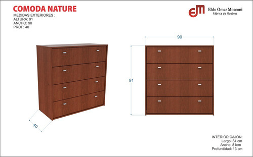 Comoda Cajonera Chifonier 4 Cajones 90 X 92 X 47. Nature