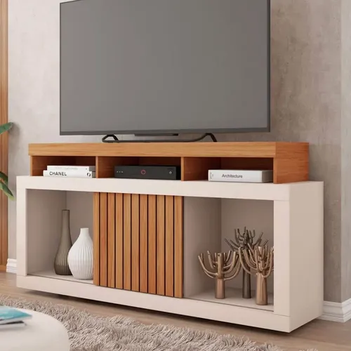 Rack Dragon Para Tv De Hasta 55 Pulgadas Con 1 Puerta, Color Mel/off Rasgado, Beige