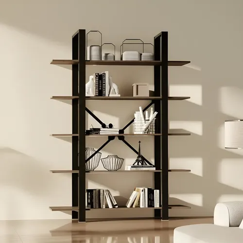 D_724987-MLA95098637300_102025-O.webp Biblioteca Estanteria Industrial Melamina Metalica Linea Soho Organizador 5 Estantes Oficina Living Exhibidor Canyon Negro 175 Cm Est175 Dielfe Canyon Con Negro