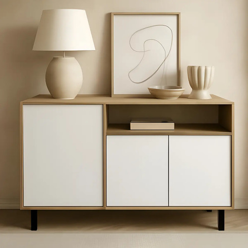 D_725305-MLA95831060253_102025-O.jpg Vajillero Bahiut Aparador 3 Puertas Mueble Comedor 130 Cms Color Nebraska Natural / Blanco