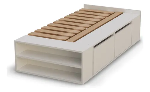 Cama 1 Plaza Con Cajones Box Madera Zapatero Estanteria Baulera Sommier Guardado Melamina Blanco 90x190 Cm Moderna Cam100 Dielfe