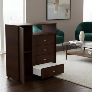 Chiffonier Cajonera Comoda 1 Puerta 4 Cajones Melamina Color Marrón Oscuro(wengue)