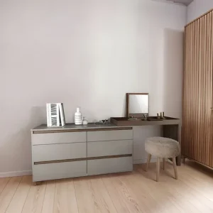 D_731481-MLA95599852703_102025-O.webp Comoda 6 Cajones Con Maquillador Tables 3114 Color Nogal/gris