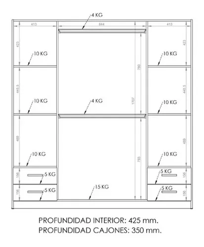 Ropero Placard Organizador 4 Puertas- 4 Cajones- Pac170