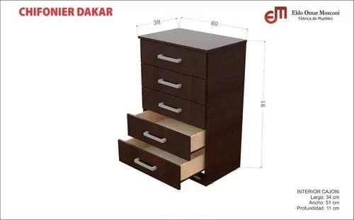 Cajonera Chiffonier 5 Cajones- 91 X 59 X 39- Cod. 56520-289