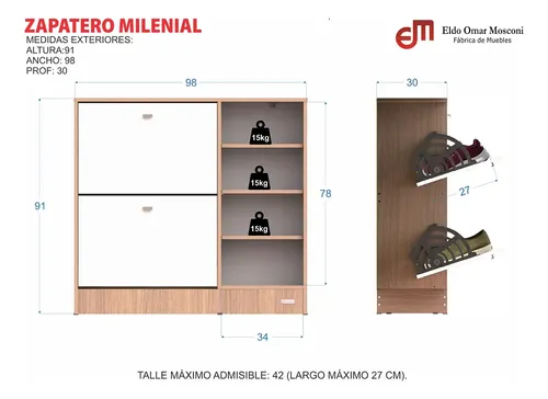 D_733545-MLA85242111119_052025-O.webp Zapatero Botinero Milenial 2 Cajones, 1 Puerta- 90 X 92 X 30