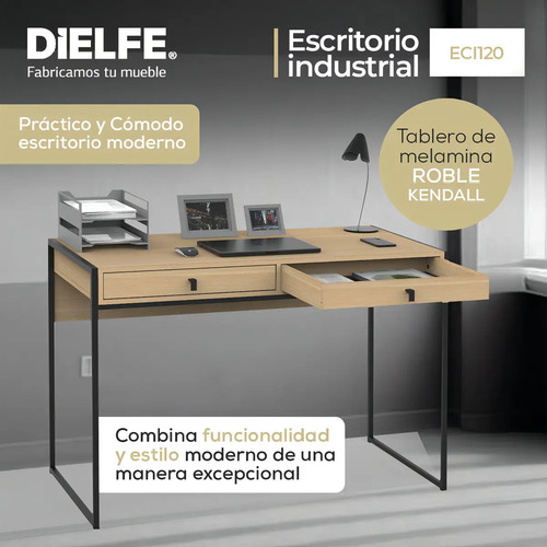 D_736730-MLA79783237979_102024-O.jpg Escritorio Para Oficina Industrial Escritorios De Melamina Moderno Hierro Metal Negro Color Roble Vintage 120cm Niños O Adultos Home Office Notebook Computadora Eci120 Dielfe