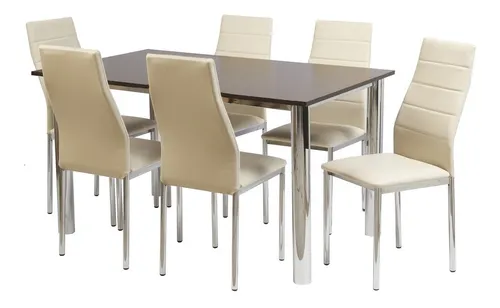 Jgo. De 6 Sillas Caño Cromado Capri. Caño 1 . Tapiz Cuerina