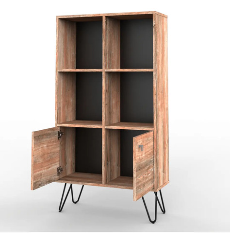 D_739071-MLA104330000568_012026-O.jpg Biblioteca Estantería Melamina Diseño Industrial Moderna Organizador Oficina Living Estudio Exhibidor Columna Modular 2 Cuerpos 2 Puertas 6 Estantes Atakama Patas Negras Le076 Dielfe