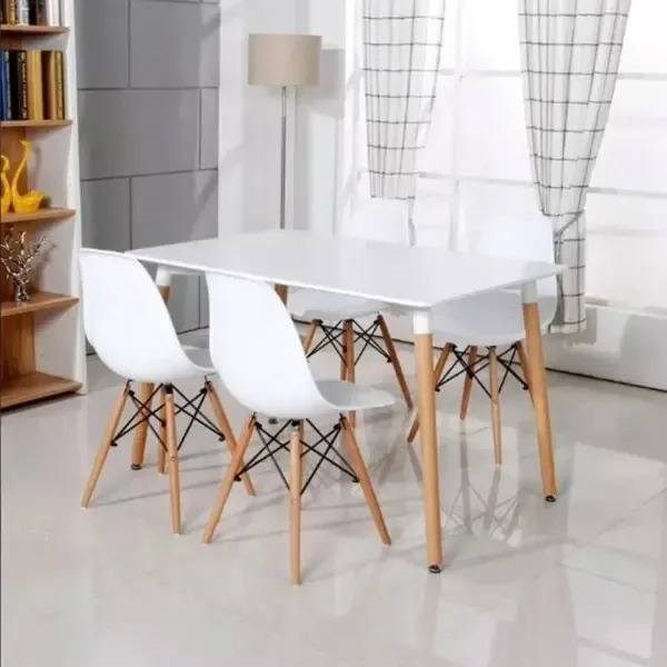 Mesa Nordica Eames Rectangular Comedor 140 X 80 Tapa Blanco Patas Natural Marrón