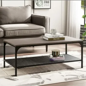 Mesa Ratona Industrial Soho 2 Niveles Con Estante Inferior Chapa Perforada Living Canyon Negro Mesa Centro Baja Moderna Estilo Loft Caño Metal Melamina Fácil Armado Mrs100 Dielfe