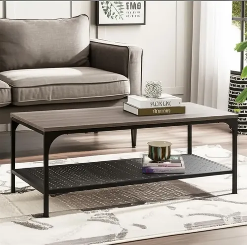 D_741200-MLA99946965847_112025-O.webp Mesa Ratona Industrial Soho 2 Niveles Con Estante Inferior Chapa Perforada Living Canyon Negro Mesa Centro Baja Moderna Estilo Loft Caño Metal Melamina Fácil Armado Mrs100 Dielfe