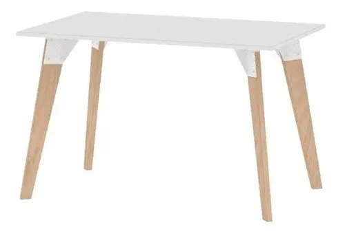 Mesa Fija Rectangular Oslo 140 X 82- Tapa Blanca Base Roble