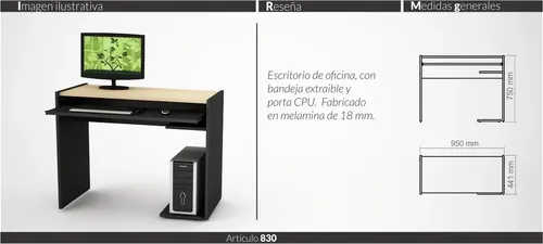 Mesa Escritorio Para Pc- Notebooks Melamina 18 Mm Cod 830
