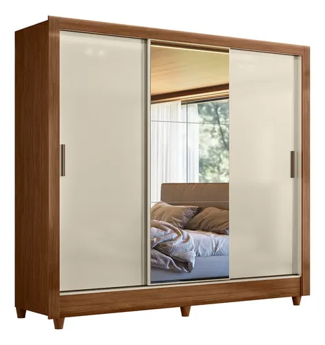 D_745236-MLA93685921137_092025-O.webp Armario Con Espejo Doble, 3 Puertas Y 2 Cajones França Andeira, Madera, Color Blanco Roto Placard Y Maleteros Maderado Blanco Apagado