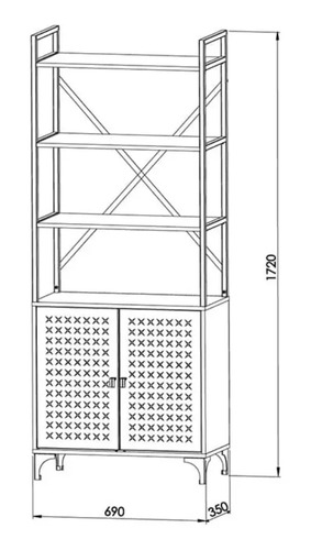 D_747175-MLU72899575677_112023-O.jpg Biblioteca Estanteria Melamina Diseño Industrial Moderno Linea Soho Organizador Oficina Living Exhibidor Con Puertas Canyon Negro 172 Cm Ess070 Dielfe