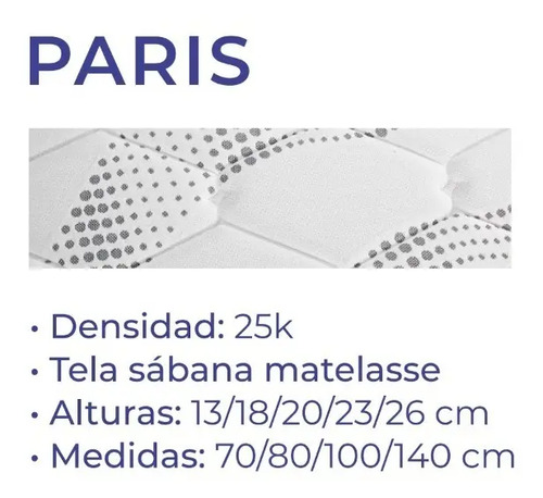 Conjunto Sommier- Base + Colchon Paris 80 X 20- Tela Sab