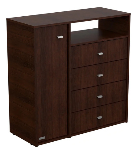 D_752004-MLA92755215773_092025-O.jpg Chiffonier Cajonera Comoda 1 Puerta 4 Cajones Melamina Color Marrón Oscuro(wengue)