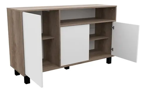 Vajillero Bahiut Aparador Organizador 130cm 3 Puertas Mosconi Doors Roble Nebraska Gris Frente Blanco Roble Nebraska Gris Fr. Blanco