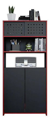 D_758036-MLU73673036679_122023-O.jpg Armario De 4 Puertas Caemmun Alto Pixel Gamer, Color Negro Y Rojo