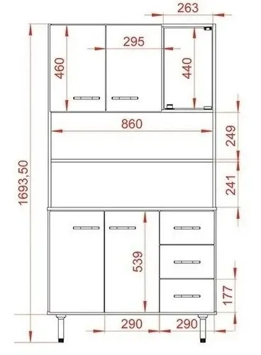 Aparador Kit De Cocina Triplo 5 Ptas 3 Caj 171 X 90 Cd 10104