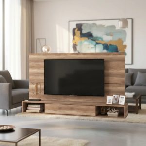 Panel De Tv Lcd Led Melamina Modular Flotante Rack Estantes +++ Color Roble Nebraska Gris