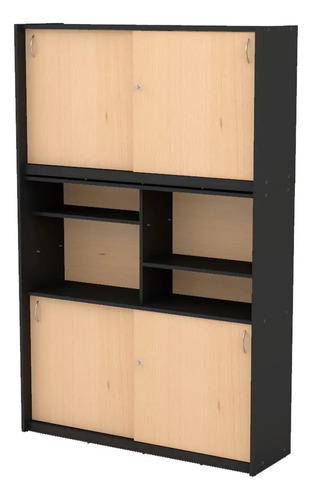 D_762126-MLU75593846176_042024-O.jpg Biblioteca Armario Doble Organizador Ptas Corrediz Estantes Color Negro - Haya