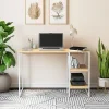 Escritorio Mesa De Trabajo Hogar Oficina Para Computadora Cpu 3 Estantes 120cm Color Blanco Y Roble Natural Ees120 Dielfe Roble Natural / Blanco