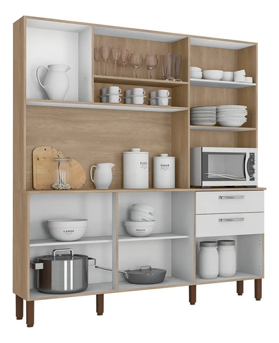 Alacena Cocina Kit's Paraná Ferrara 180 Cm Mdf 6 Puertas 2 Cajones Gris Oscuro