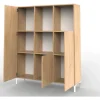 Biblioteca Estantería Melamina Diseño Oslo Nórdico Organizador Living Oficina Estudio Columna Modular 3 Cuerpos 3 Puertas 9 Estantes Roble Natural Patas Blancas Los110 Dielfe