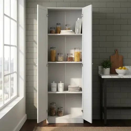 D_766219-MLA101673380249_122025-O.webp Despensero Cocina Alacena Organizador 2 Puertas 4 Estantes Blanco Melamina Resistente Alto 180 Cm Multiuso Guardado Despensa Hogar Comedor Moderna Fácil Limpieza D062 Dielfe