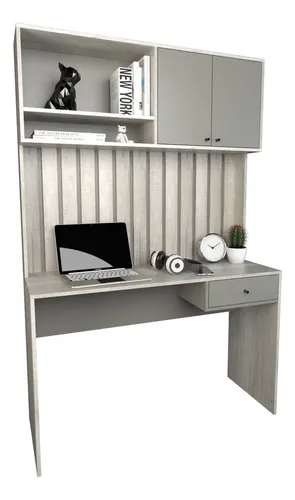 Escritorio Varillado Mesa Pc Computacion Con Alzada Moderno Color Nevado Con Gris