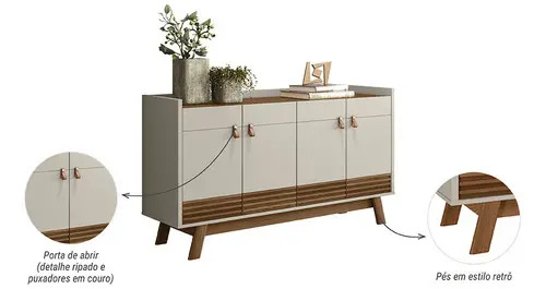 D_767414-MLU70872628565_082023-O.jpg Buffet Abruzzo Linea Brasil De 4 Puertas, Color Freijó/blanco Roto Freijó/off White