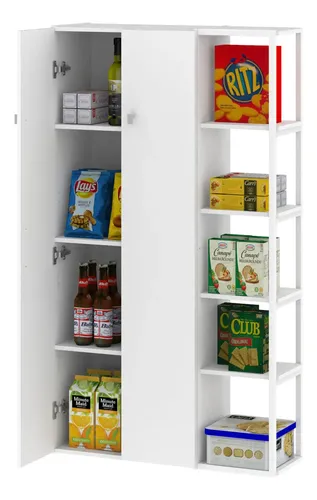Despensero De Dos 2 Puertas Mueble Alacenero Organizador Con Estantería Integrada Izquierda O Derecha 4 Estantes Internos Ajustables De Cocina Melamina 150cm Color Blanco Multifunción D060e Dielfe