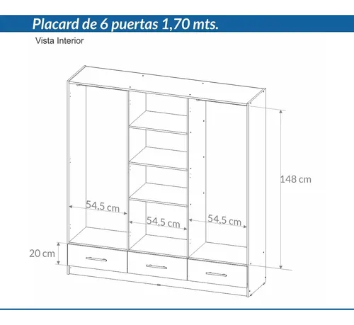D_779211-MLA86040537839_062025-O.webp Placard Ropero 6 Puertas, 3 Caj. 1.70- 1.80- 0.47 Dpb 170