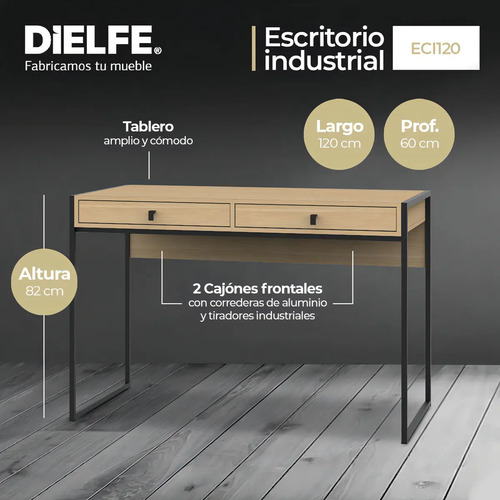 D_781820-MLA79535671276_102024-O.jpg Escritorio Para Oficina Industrial Escritorios De Melamina Moderno Hierro Metal Negro Color Roble Vintage 120cm Niños O Adultos Home Office Notebook Computadora Eci120 Dielfe