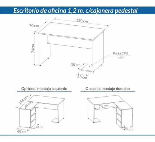 Escritorio P- Oficina Con Cajonera 1.20 X 0.70 3911- 7303