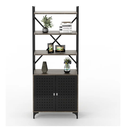 D_783954-MLA104770174593_012026-O.jpg Biblioteca Estanteria Melamina Diseño Industrial Moderno Linea Soho Organizador Oficina Living Exhibidor Con Puertas Canyon Negro 172 Cm Ess070 Dielfe